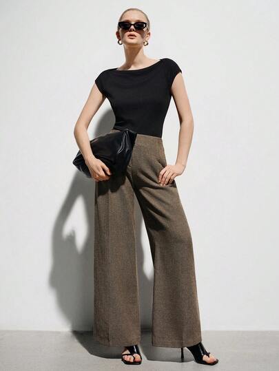 Aveloria Modichic Elegant Commuting Versatile Herringbone Pattern Wide Leg Loose Pants