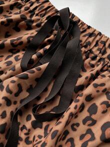 Maweii Plus Size Women's Casual Leopard Print Fabric Elastic Waist Drawstring Bow Decor Wide Leg Pants, Versatile Design For Vacation, Concert, Outing, Party, Date Night, Spring/Summer - Multicolor - View 7