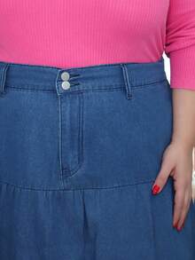 Pretty and Ole Plus Size Casual Washed Multi-Layer Denim Skirt - Blue - View 3