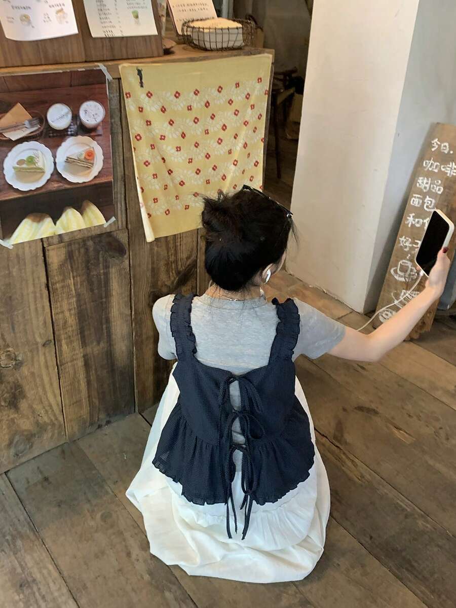 DAZY 女士格子叠层系带吊带背心