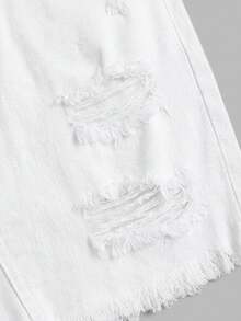 SHEIN MOD Plus Size Women Pocket Distressed Casual Denim Mini Skirt - White - View 4