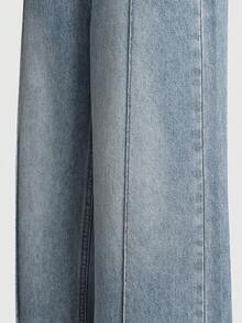 Jeans de mezclilla azul vintage estilo Y2K para niñas, pantalones casuales de cintura alta y pierna recta holgada, tela suave y cómoda, adecuados para salidas y vacaciones de primavera/verano - Azul lavado medio - Ver 7