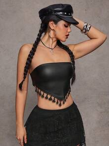 Jeanoix Y2K Women Coated Bandeau Crop Top - Black - View 4