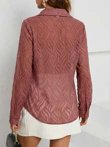 Aveloria Modichic Button Up Sheer Shirt Without Bra Elegant Business Casual Women Button Up Shirt Women  - Dusty Pink - View 2