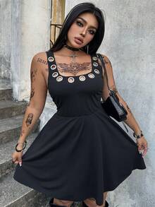 Whyspr Sleeveless Eyelet Strap Dress, Spring/Summer - Black - View 3