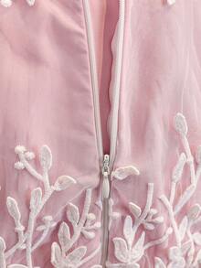 SHEIN Elegantes weißes fließendes Mesh-Kleid mit zarter Spitze, geeignet für Zusammenkünfte, Cocktailpartys, Ausflüge, Teenager-Mädchen - Pink - Übersicht 6