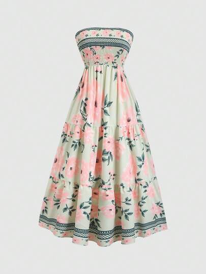 Sweetra 度假风印花收腰长裙
