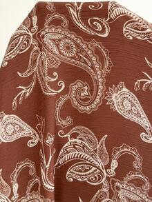 SHEIN LUNE Gaun Liburan Wanita Ukuran Plus Motif Kacang Mete Lengan Panjang Tanpa Bahu yang Longgar - Khaki - View 5