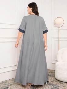 Al Najma 大码女式优雅撞色阿拉伯风格连衣裙 - 藍色 - 查看 2