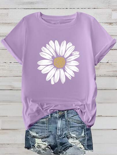 EMERY ROSE Camiseta casual de manga corta con estampado floral para mujer de talla grande, Blusa de mujer con cuello redondo y estampado de flores, Camisetas gráficas para mujer