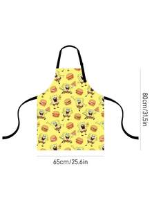 SpongeBob SquarePants | SHEIN 1 pieza Delantal con estampado de dibujos animados, material impermeable y resistente al aceite, cómodo y suave, esencial para la cocina y la repostería, adecuado tanto para hombres como para mujeres - Amarillo claro - Ver 2