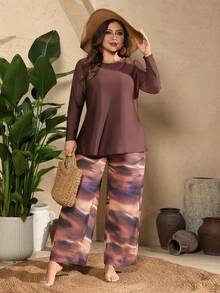 Swim Mulvari Plus Size Modest Middle Eastern Style Swimwear, Full Coverage Swimwear Set - Brown - View 5