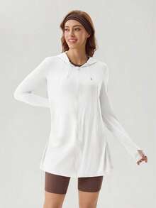 OutZeal Áo khoác nữ chống nắng, thích hợp mặc đi bộ đường dài, mùa hè, thoáng mát, chống tia UV, dài đến hông, có mũ. - trắng - Xem 6