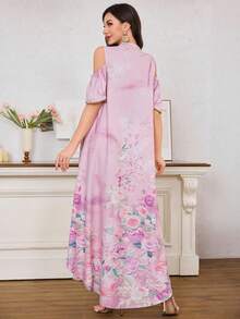 Al Najma 花卉印花镂空领口优雅连衣裙 - 淺粉色 - 查看 2