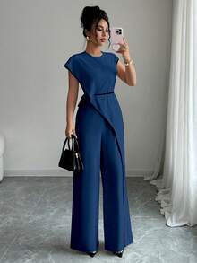 Selianne Bộ jumpsuit thời trang nữ công sở phối màu tương phản - Màu xanh hải quân - Xem 3