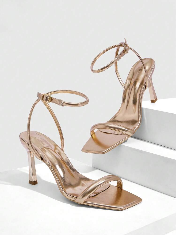 CUCCOO SZL Women Shoes Spring And Summer New Champagne Mirror Ankle Strap Women's High Heel Sandals Stylish Simple Comfortable Versatile Sexy Party Banquet Women's Sandals