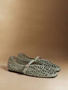 Rosivie Zapatos planos versátiles y casuales para mujer con bordado hueco - Verde claro 1 - Ver 3