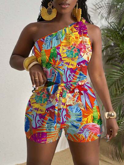 Slaydiva Spring/Summer New Western/Boho Style Jumpsuit, Suitable For Music Festivals, Easter, Nashville, Birthday Parties, Graduation, Student Wear, Daily Casual, Vacation, Cruise Travel, Beach, Sunbathing, One Shoulder Twist Waist Design, Textured Fabric, Waist Tie, Slimming, White, Women