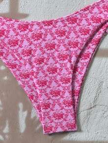 Swim Vcay Women's Pink Floral Print Halter Sexy Beach Vacation Swimsuit Set - Pink - View 4