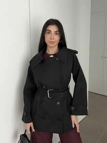 Hitanina Áo khoác trench coat hai hàng khuy thời trang và thanh lịch dành cho nữ theo phong cách Pháp Áo khoác trench coat nữ Áo khoác trench coat nữ vào mùa thu/đông - màu đen - Xem 3