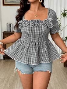 Weeklong Camisa elegante de flores y cuadros en blanco y negro, de estilo casual y apropiada para vacaciones de verano y uso diario - Blanco y Negro - Ver 3