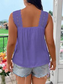 Flirla Plus Size Summer Casual Lace Patchwork Sleeveless Shirt - Purple - View 2