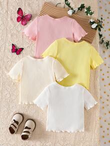 SHEIN Vintaside Kids 4 chiếc áo thun ngắn tay thêu họa tiết dễ thương, đa năng cho bé gái. - Nhiều màu - Xem 2