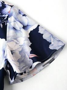 Ellevyn 女士碎花V领短袖中长连衣裙 蓝色连衣裙 伴娘礼服 优雅派对连衣裙 夏季女装 优雅连衣裙 夏季女士婚礼宾客宽松腰带蓝色碎花长裙 女士腰带连衣裙 女士夏季穿搭 流行穿搭 女士碎花连衣裙 女士夏季连衣裙 - 藍色 - 查看 5