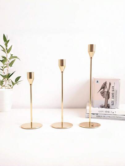 3PCS Tabletop Elegant Electroplated Silver Gold Metal Candle Holder Set Wedding Centerpiece Home Decor Party Modern Vintage Luxury
