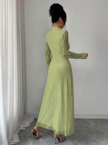 Modelyn 酒红色高领收腰蕾丝连衣裙（女款） - 綠色 - 查看 2