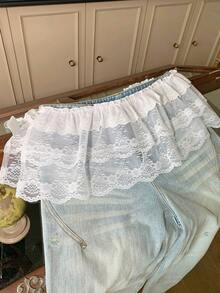 Dazy Plus Chân váy mini xếp ly màu trắng hai lớp buộc dây ren cỡ lớn dành cho mùa hè - trắng - Xem 1