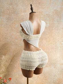 Mistrie Áo nữ kiểu dáng gợi cảm, xếp ly, phối vải xuyên thấu, áo vest hai kiểu, áo croptop, thích hợp mặc đi biển và dự lễ hội âm nhạc. - trắng - Xem 2