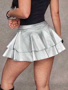 Jeanoix Y2K 时尚百搭涂层蛋糕裙 - 銀色 - 查看 2