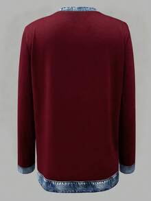 EMERY ROSE Casual Color Block Long Sleeve T-Shirt, Suitable For Spring And Autumn - Multicolor - View 2