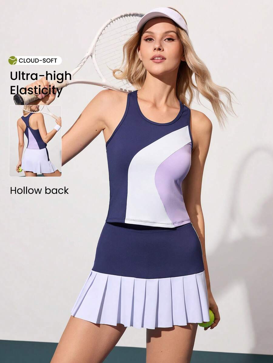 CourtClass Bộ đồ thể thao nữ cổ tròn phối màu gồm áo và quần đùi, thích hợp mặc hàng ngày, ngoài trời, tập thể dục hoặc chơi tennis. - Nhiều màu - Xem 1