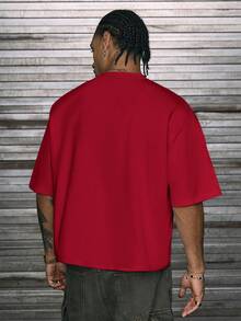Men's Round Neck AXEPEAK Front Print Short Sleeve T-Shirt - Red - View 2