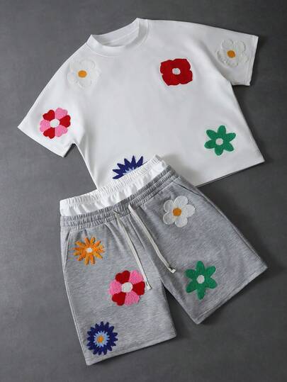 PAVTROS Men's Street Style Embroidered T-Shirt And Shorts Set