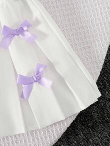 Genkimix Kids 2 pezzi Set di top canotta con volant all'orlo e minigonna in maglia a costine tinta unita, adatto per casual, vacanze, sport, estate - Viola - Visualizzare 4