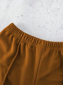 SHEIN Mirajuku 男童基础字母图案短袖T恤和短裤套装，适合休闲和运动穿着 - 黃色 - 查看 4