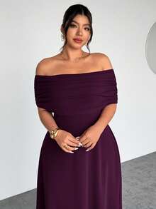 Firerie 大码女士优雅简约精致浪漫时尚性感女士度假/工作场合露肩高腰A字长裙 - 中紫紅色 - 查看 1