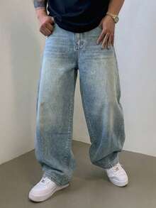DAZY Men's Washed Vintage Blue Long Denim Jeans, Suitable For Spring And Autumn - Blue - View 3