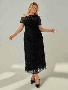 Auralis Plus Size Women Fashionable Elegant Off-Shoulder Lace Dress Lace Dresses For Women An Elegant Women's Formal Dress Plus Size Dress Cocktail Dress - Black - View 5