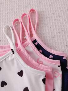 8pcs/Set Girls Minimalist Fashion Pink & White Sweet Heart Lash Polka Dot Print Camisole & Shorts Underwear Set - Multicolor - View 4