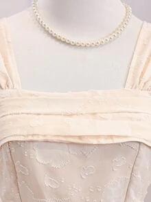 Abito midi casual in jacquard rosa per ragazze adolescenti, eleganti abiti da damigella d'onore bianchi per feste estive per ragazze, abiti eleganti beige per uso all'aperto - Albicocca - Visualizzare 5