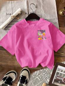 DrmWander Women's T-Shirt, Casual Street Style Graphic Short Sleeve T-Shirt, Cute Summer Top - Hot Pink - View 3