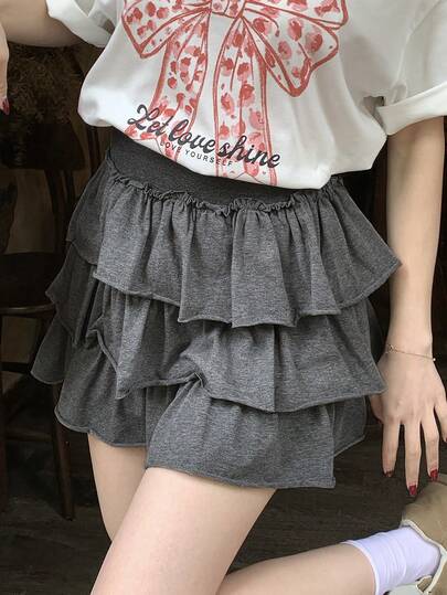 DAZY 女士休闲度假通勤纯色弹力腰A字裙，夏季