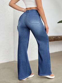 Flexra Women's Casual Versatile Everyday Wear Wide Leg Jeans - Blue - View 2