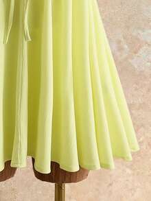 Mistrie Summer Beach Vacation New Arrival Spaghetti Strap Textured Light Yellow Puff Skirt, Sexy Open Back Umbrella Mini Dress For Women - Light Yellow - View 5