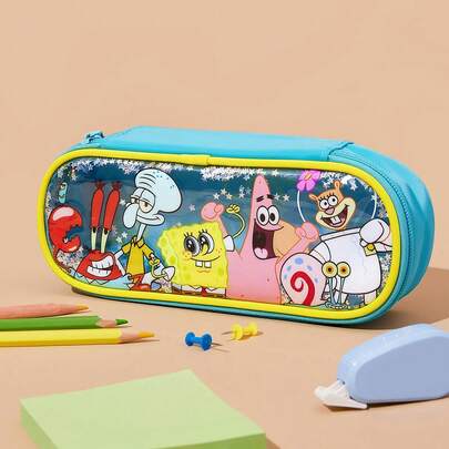 SpongeBob SquarePants | SHEIN Túi đựng bút chì/văn phòng phẩm, mỹ phẩm, đồ dùng điện tử, đồ dùng nhỏ, có nắp trong suốt đính kim sa trang trí, in hình hoạt hình, thích hợp cho học tập, công việc, du lịch, sử dụng hàng ngày, lựa chọn lý tưởng cho học sinh và phụ nữ.