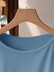 SHEIN Clasi 休闲简约绿色玻璃窗几何印花长裤搭配宽松系带蓝色衬衫，两件套，适合春夏度假穿着 - 彩色 - 查看 3